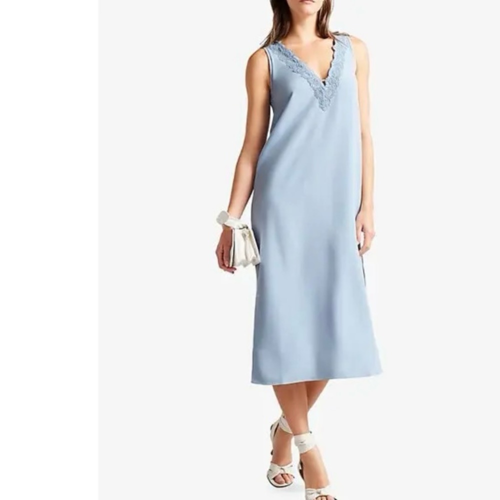 Ted Baker  Laurez Lace Trim Midi Woven Slip Dress. US size 4.